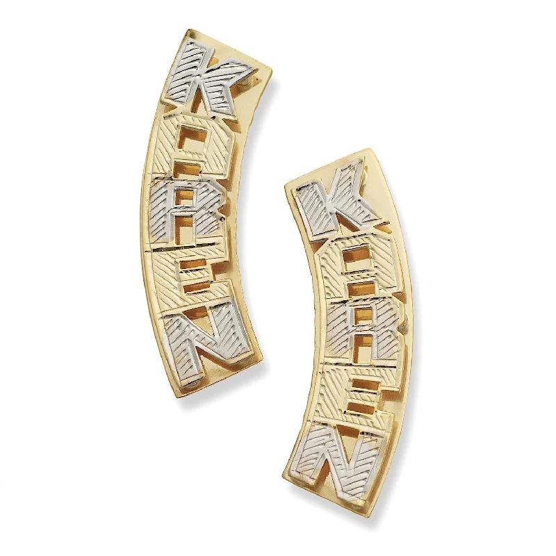 Gold Chain Earrings-Better Jewelry Vertical Block Double Nameplate 14K Gold Stud Earrings