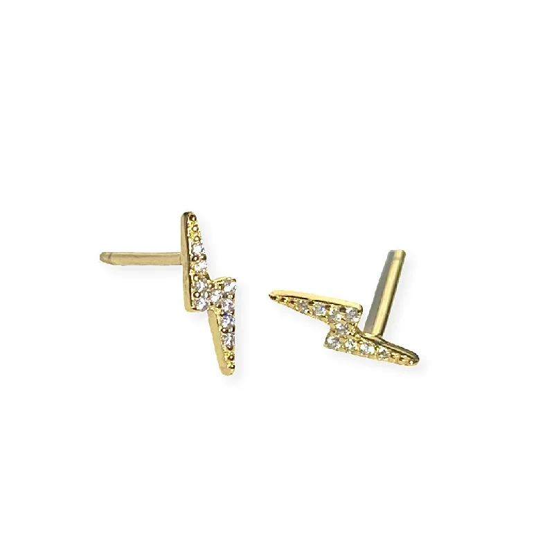 Luxury Diamond Earrings-Lightning Bolt Sparkle Studs