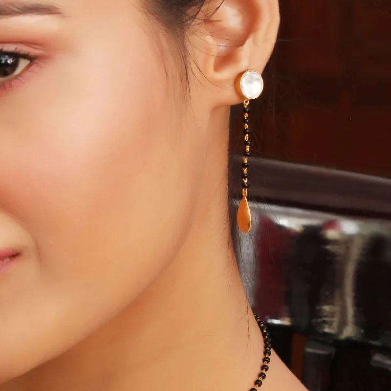 Statement Silver Earrings-Golden drop mangalsutra earring