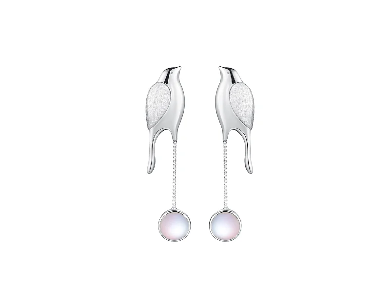 Silver Chandelier Earrings-Bird and Moon Earring