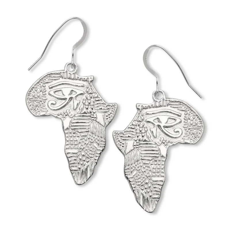 Custom Designed Earrings-African Map .925 Sterling Silver Earrings w Eye of Ra