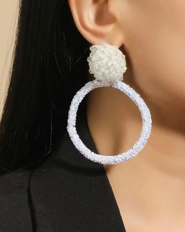 Bohemian Style Earrings-White Crystal and Sequin Earrings