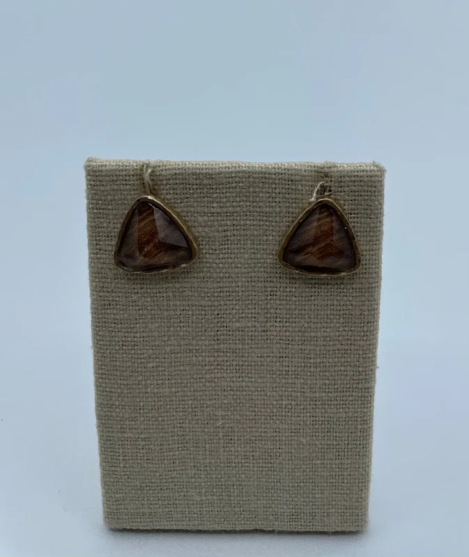 Pretty Gold Earrings-Brown Triangle Stone Earrings