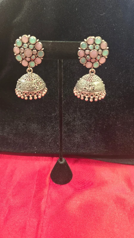 Floral Drop Earrings-Beautiful Oxidized Multi Color Jhumkas For Women