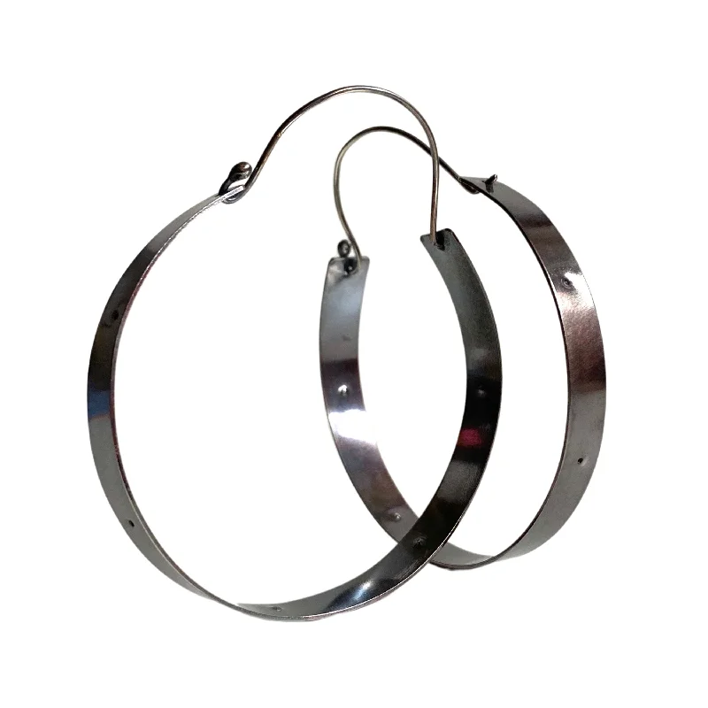 Gemstone Hoop Earrings-Nickel Free Large Silver Hoops - Black Statement Earrings - 2 1/2" Wide