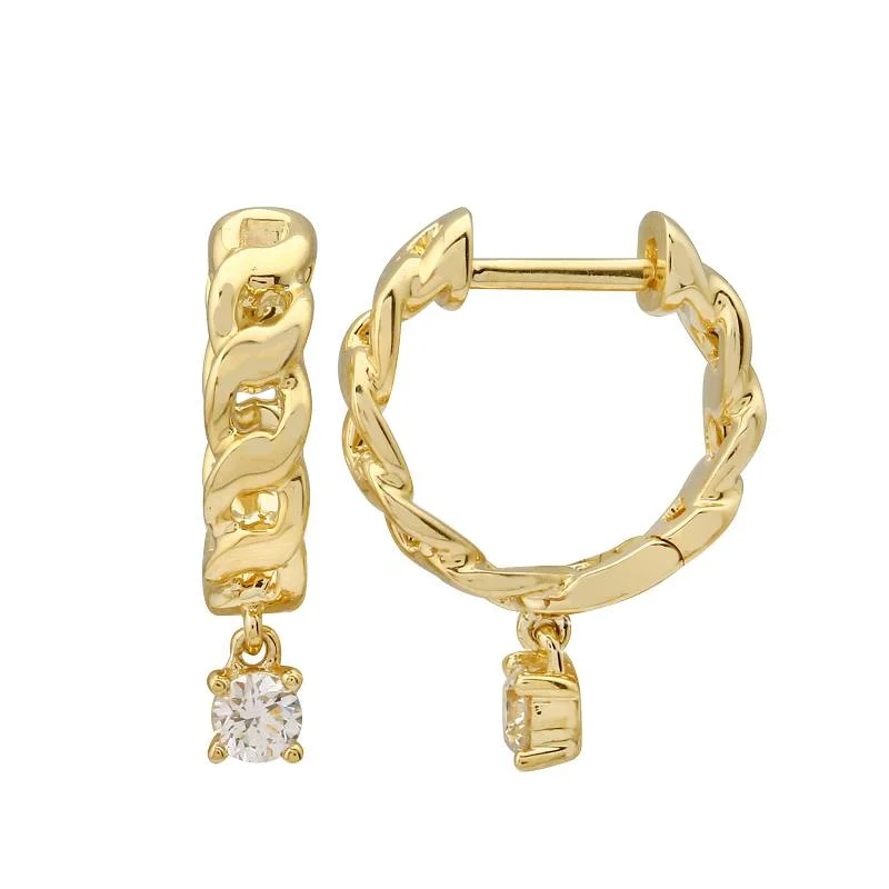 Multi-Layer Earrings-Gold Link Diamond Huggies