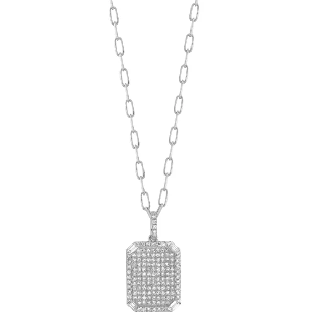 Crystal Beaded Necklace-READY TO SHIP DIAMOND PAVE ID PENDANT NECKLACE