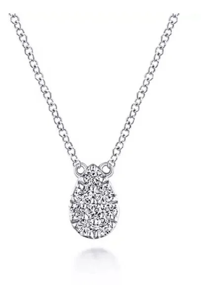 Personalized Charm Necklace-14K White Gold Diamond Teardrop Pendant Necklace