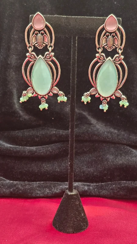 Bohemian Style Earrings-Ravishing Rocket Shaped Pink And Green Earrings For Women