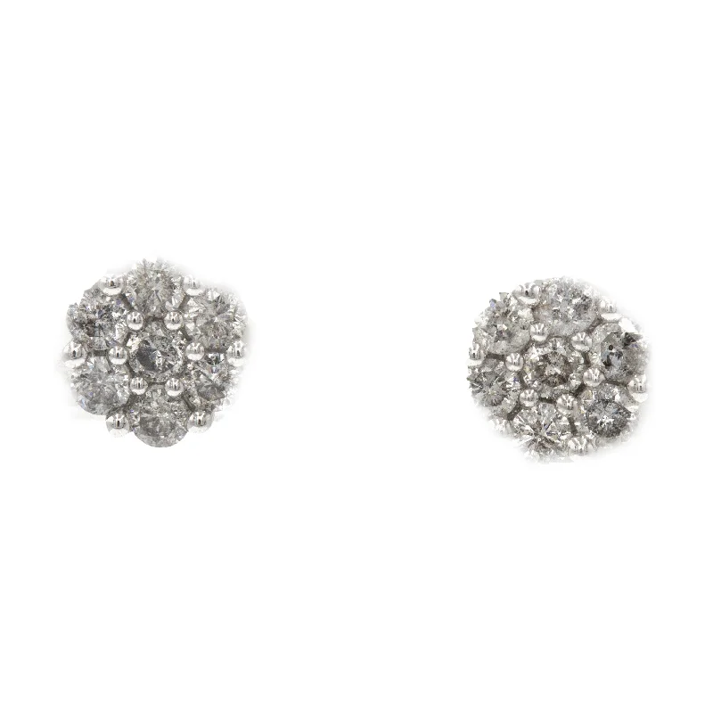 Geometric Earrings for Women-1 ct Diamond Cluster Earrings in 14k white gold