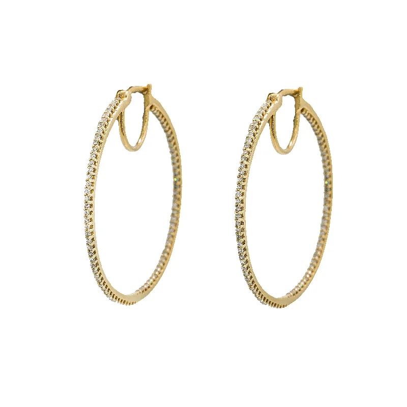 Pink Gold Earrings-0.5CT Diamond Hoop Earrings Set In 14K Yellow Gold