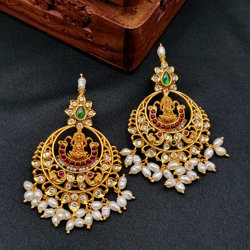 Gold Knot Earrings-Lakshmi Chaandbali Kemp Earrings with Rice Pearls