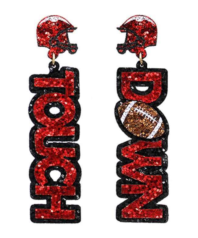 Simple Silver Earrings for Women-Touchdown Red Glitter Earrings