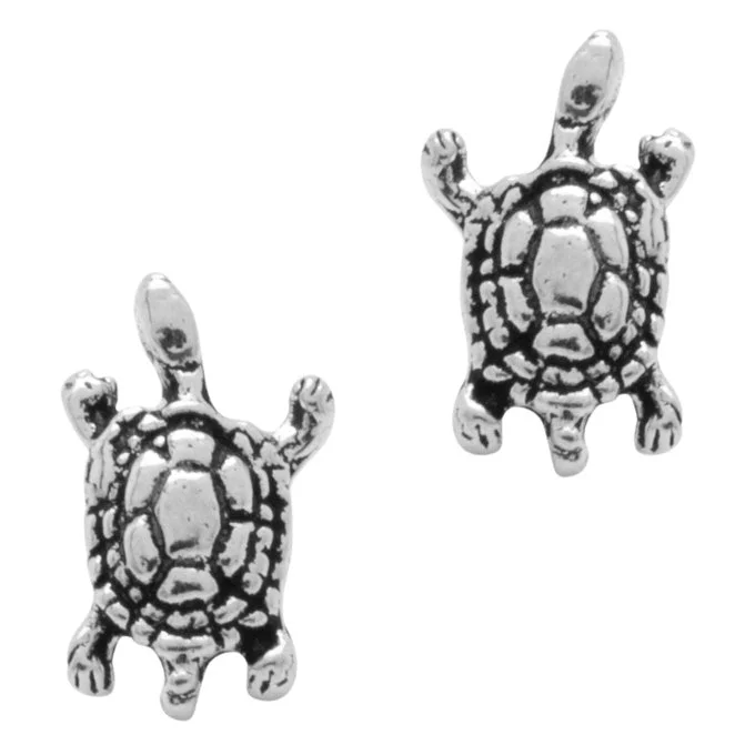 Black Earrings for Women-Sterling Silver Turtle Stud Earrings