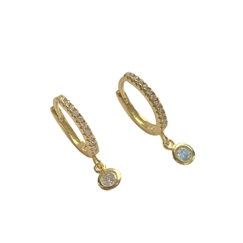 Unique Statement Earrings-Haggy Pave Bezel Charm Huggies