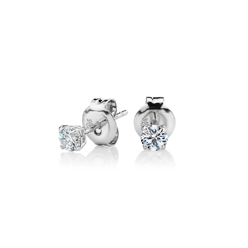 Custom Birthstone Earrings-Round Brilliant stud earrings with 0.25 carats* of diamond simulants in 10 carat white gold