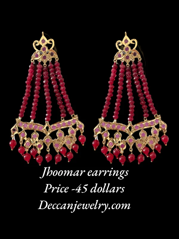 Funky Earrings for Teens-DER590 Amrita jhoomar earrings in ruby beads  ( READY TO SHIP )