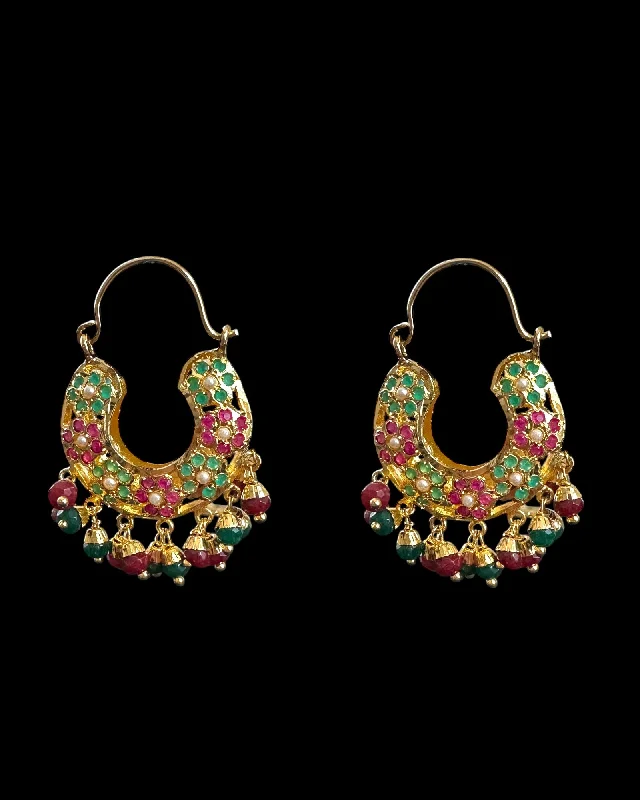 Simple Gemstone Earrings-DER736 Jadau Bali earrings - ruby emerald ( READY TO SHIP )