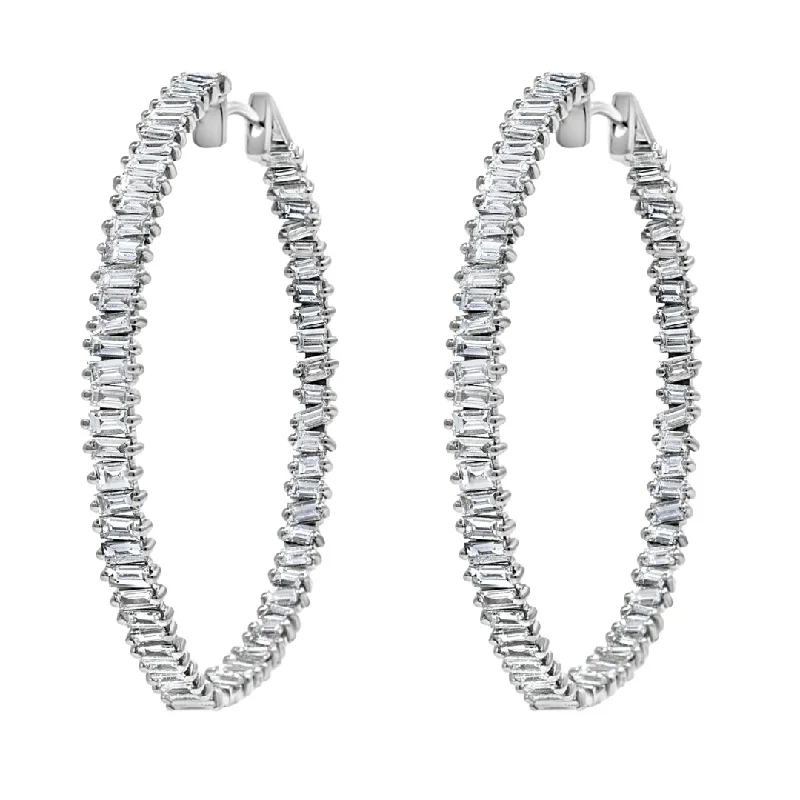 Silver Bead Earrings-White Gold & Diamond Linear Luster Earrings