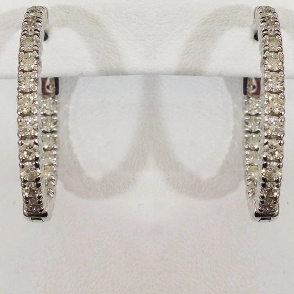 Floral Hoop Earrings-14k White Gold Diamond Earrings