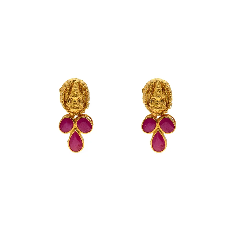 Layered Earrings for Women-22K Yellow Gold Temple Gem Drop Studs