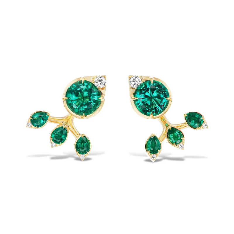 Floral Stud Earrings-EMERALD FEATHER EARRINGS