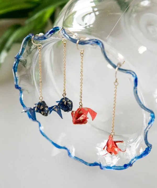 Floral Hoop Earrings-Fluttering ORIGAMI KINGYO Earrings