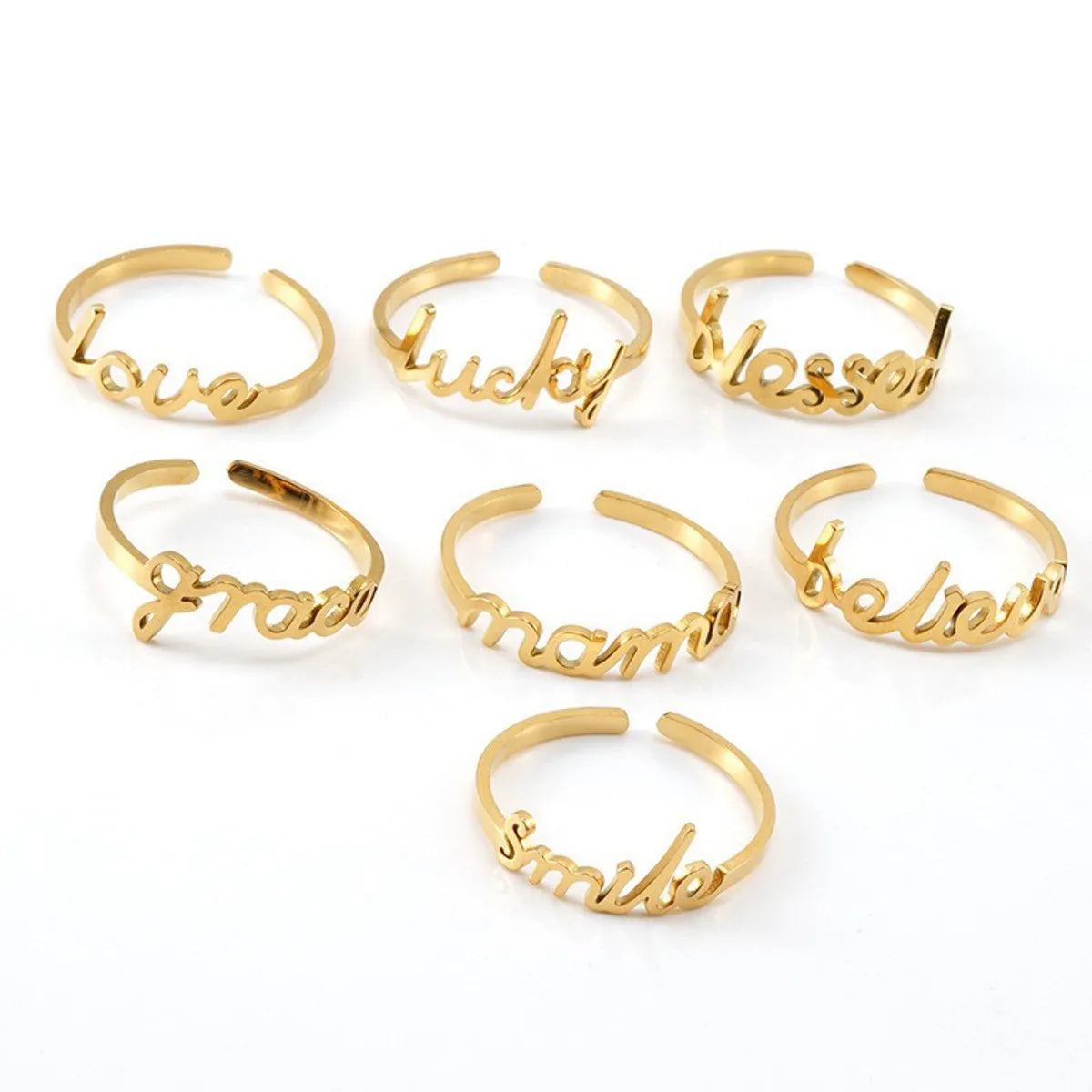 Custom Gold Wedding Band Set-Fashion Letter Stainless Steel Open Ring 1 Piece