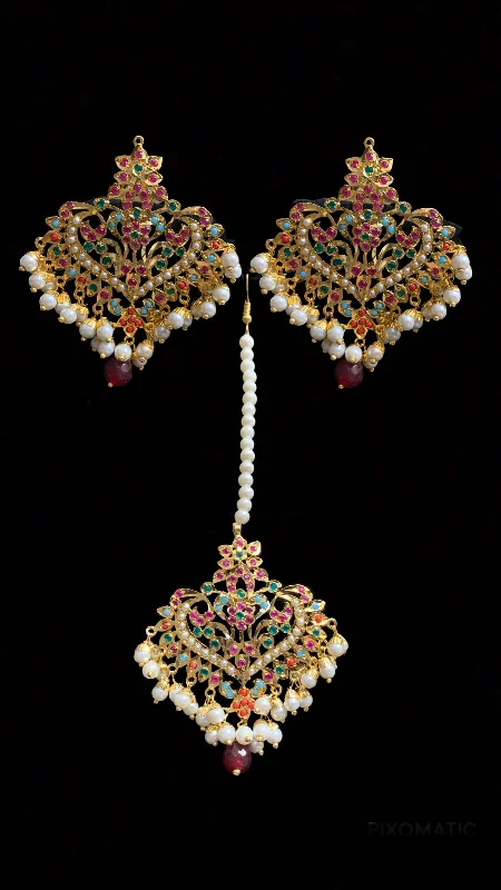 Cute Crystal Earrings-DJET102 Afreen Navratan earrings  tika ( READY TO SHIP  )