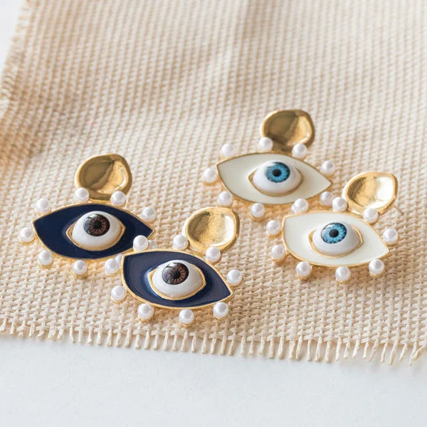 Funky Earrings for Teens-Evil Eye Pearl Earrings