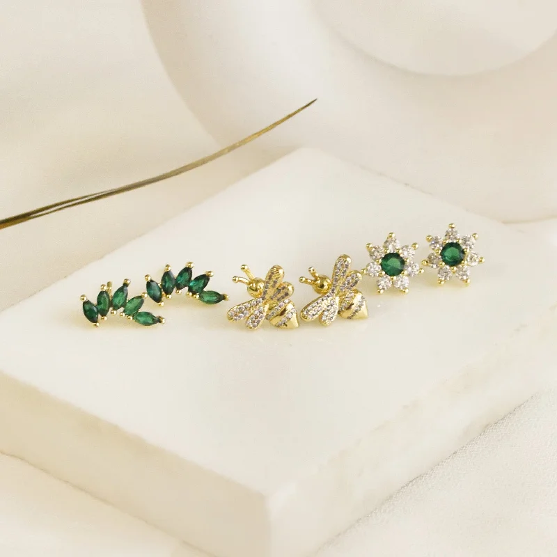 Chic Drop Earrings-Sparkling Emerald Earrings Set