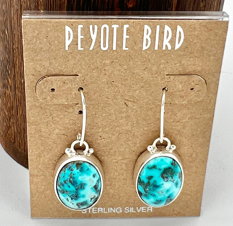 Vintage Drop Earrings-Single Stone Turquoise Dangle Earrings