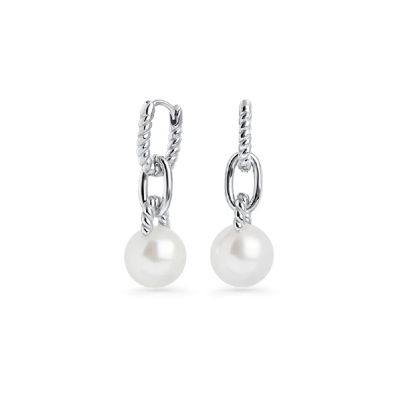 Simple Pearl Drop Earrings-Erika Huggie Earrings