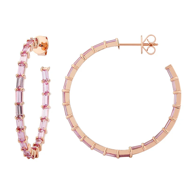 Handmade Gold Earrings-Gemstone Baguette Hoops