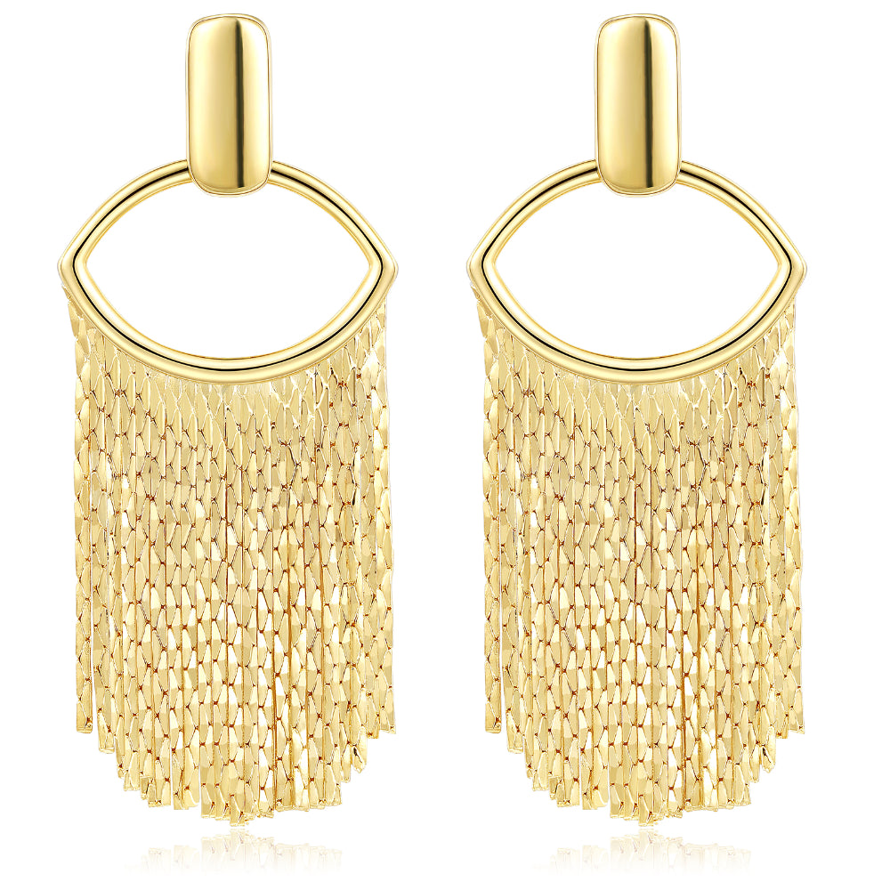 Large Crystal Drop Earrings-Tassel Dangle Earrings 14K Gold Plated