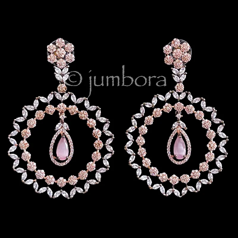 Personalized Name Earrings-Statement Rose Gold Victorian Zircon AD (CZ) Earrings