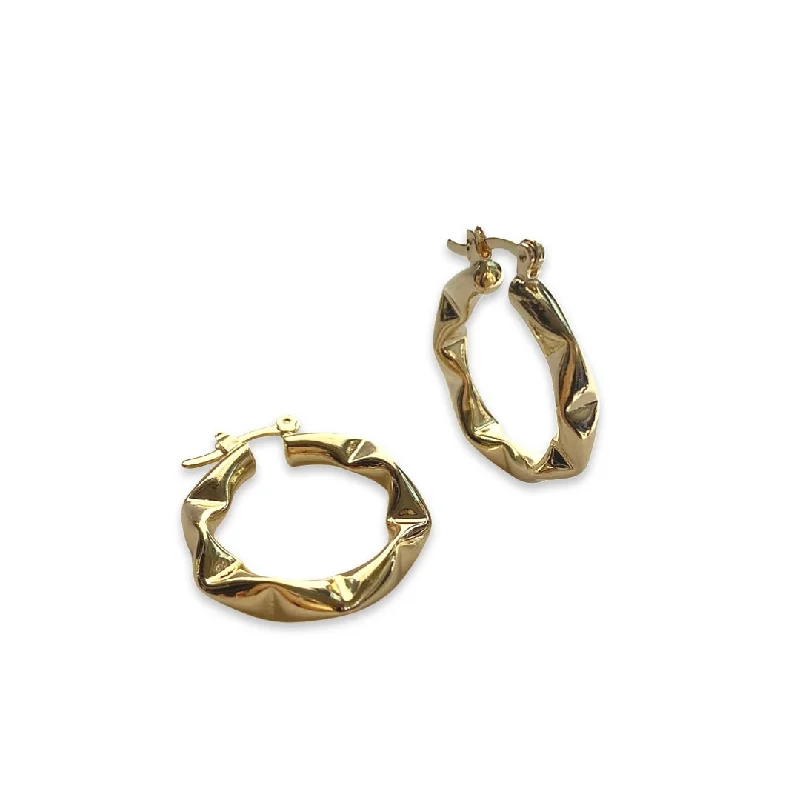 Casual Everyday Earrings-Gold Filled 0.85” Wavy Thick Hoop.