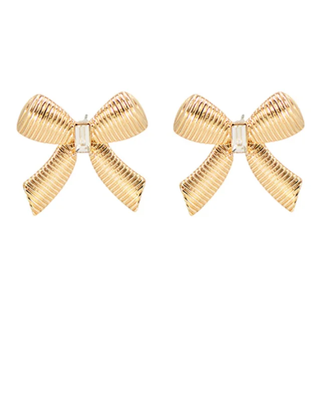 Modern Geometric Earrings-Bow Baguette Gold Earrings