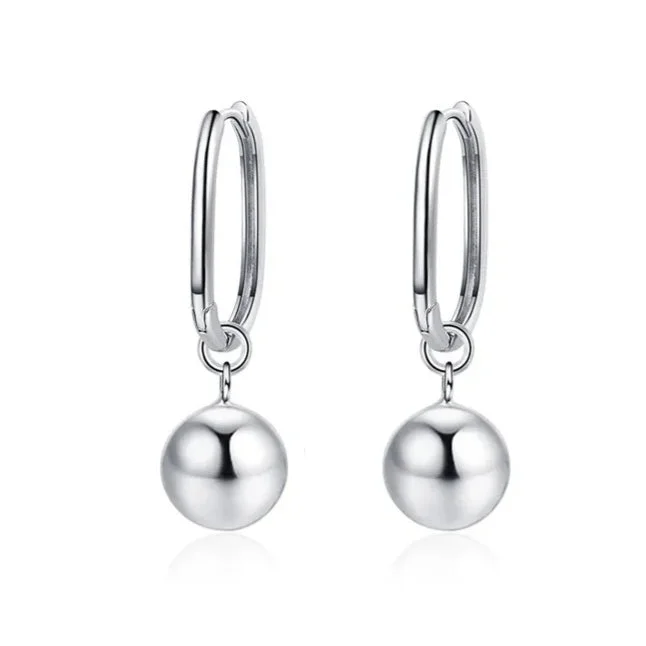 Simple Silver Earrings for Women-Stainless Steel Hoop Ball  Earrings