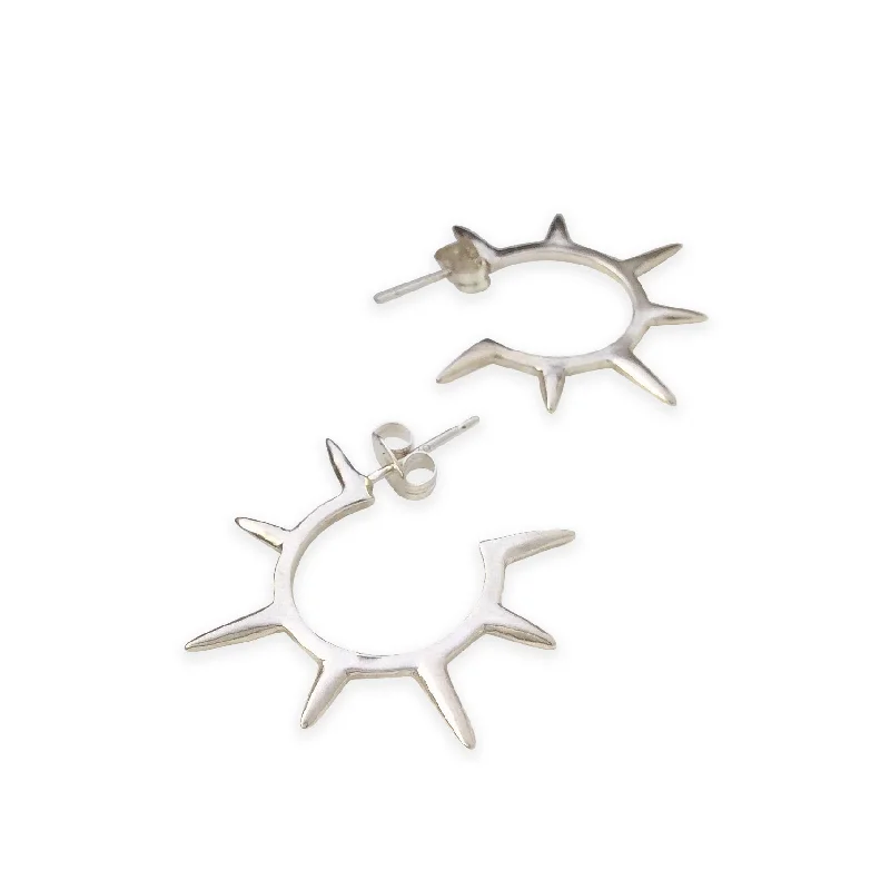 Small Drop Earrings-Sunburst Hoop Earrings in Sterling Silver