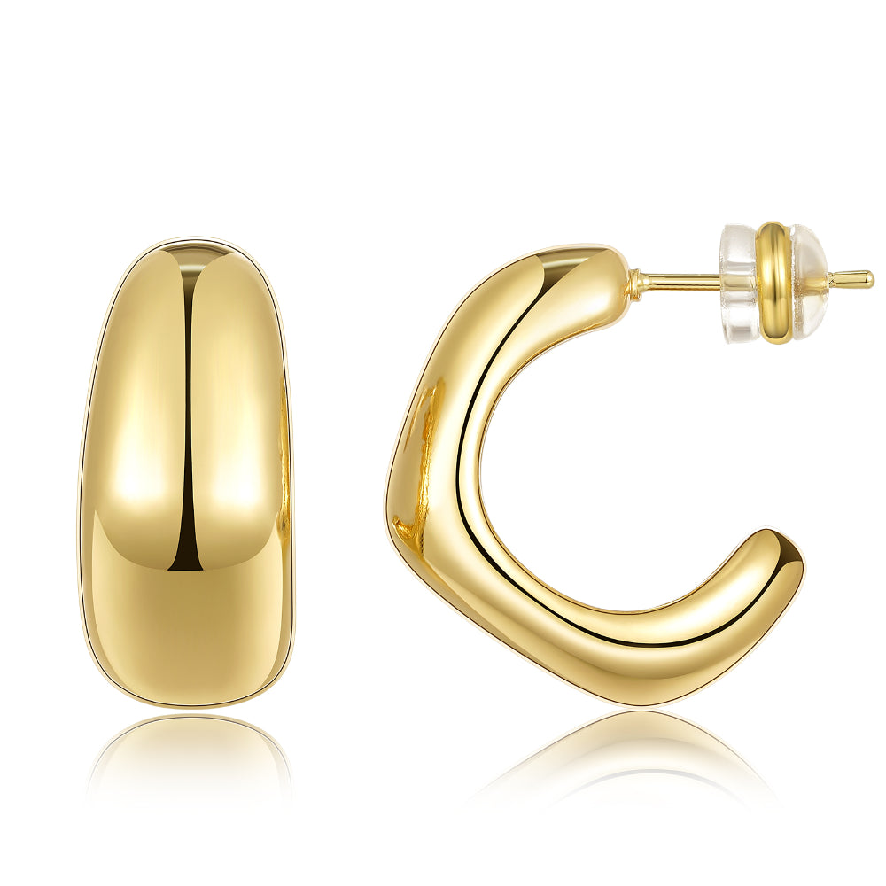 Luxury Gold Earrings-Chunky Irregular Shape Hoop Earrings 14K Gold Plated