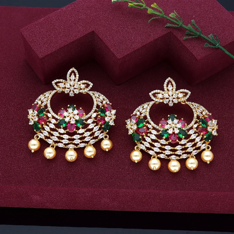 Chunky Gold Earrings-Fancy Zirconia Chandbali Earrings