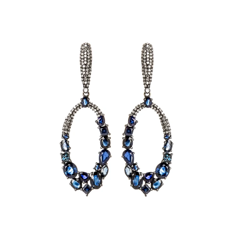 Silver Earrings for Bridesmaids-Sapphire & Diamond Midnight Hour Earrings