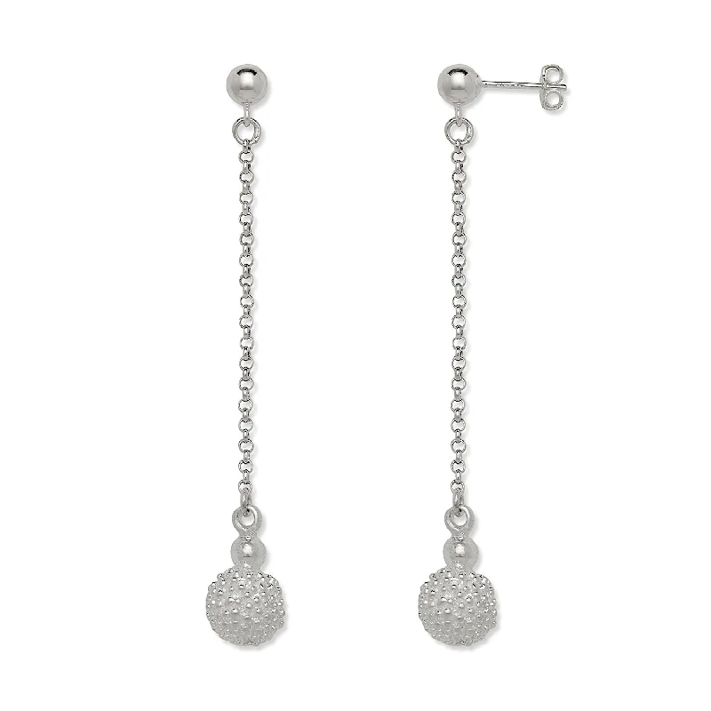 Statement Gold Earrings-Better Jewelry Textured Ball .925 Sterling Silver Chain Earrings