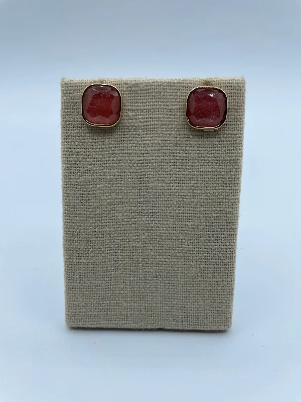 Chunky Gold Earrings-13mm Light Burgundy Square Earrings