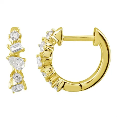 Simple Gold Earrings-Multi Shape Diamond Huggies