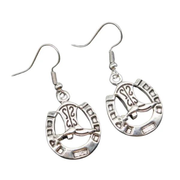 Chunky Drop Earrings-Horseshoe Boot Charm Earrings