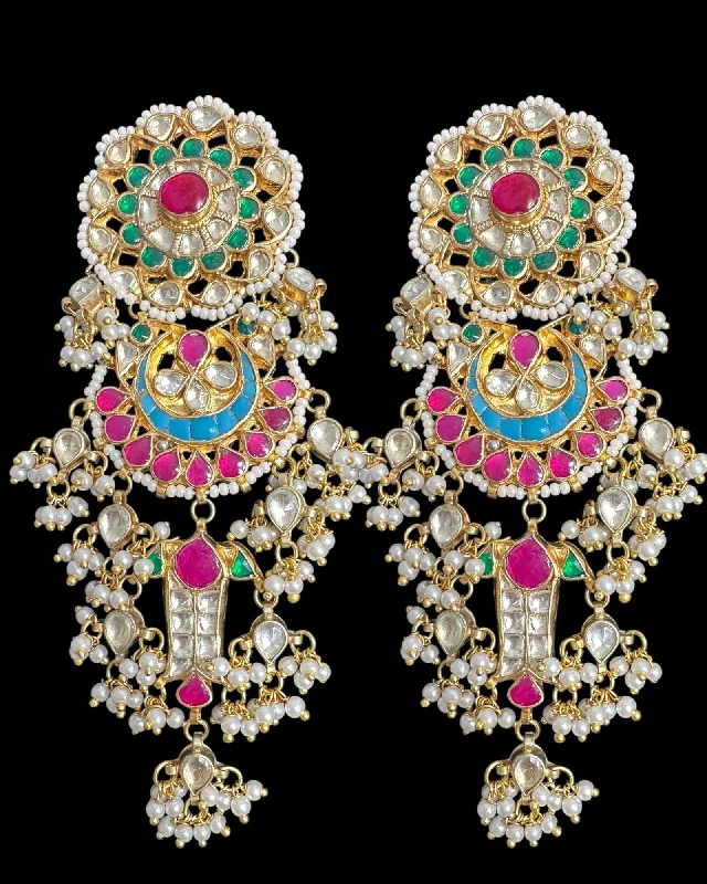 Layered Gold Earrings-DER778 Maya pachi kundan multicolor statement earrings ( READY TO SHIP )