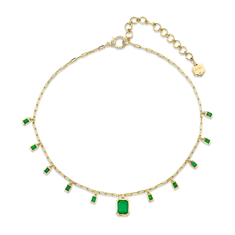 Eco-Friendly Necklace-EMERALD BAGUETTE DROP CHOKER