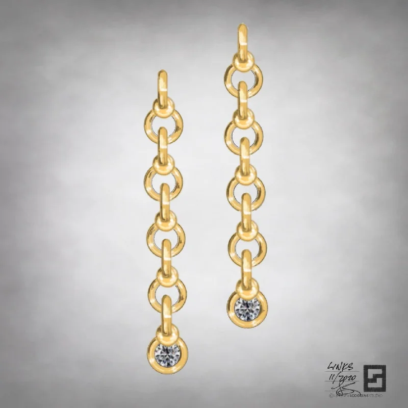 Custom Designed Earrings-BALL AND CHAIN DIAMOND DROP EARRINGS